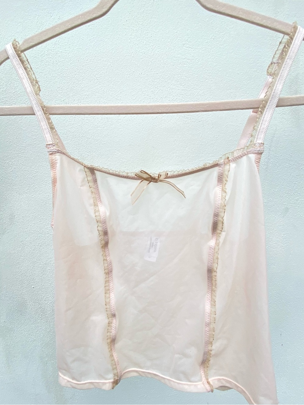 Vintage Sheer Baby Pink & Tan Mesh Coquette Tank Top Size Large
